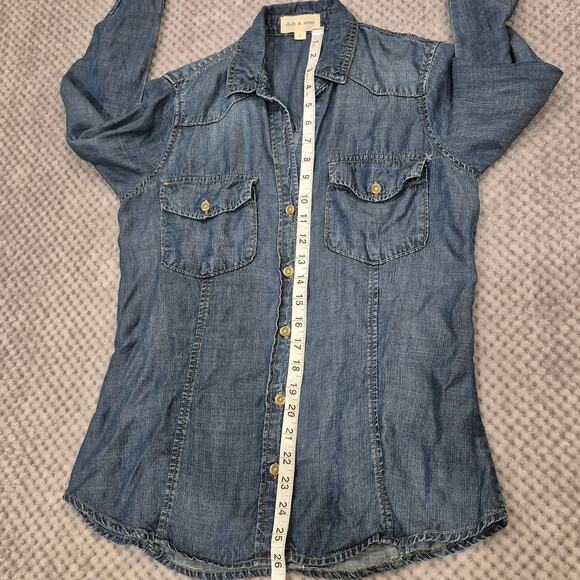 Anthropologie Cloth & Stone Tencel Denim Button Down Shirt Small V-Neck Western - Picture 6 of 10